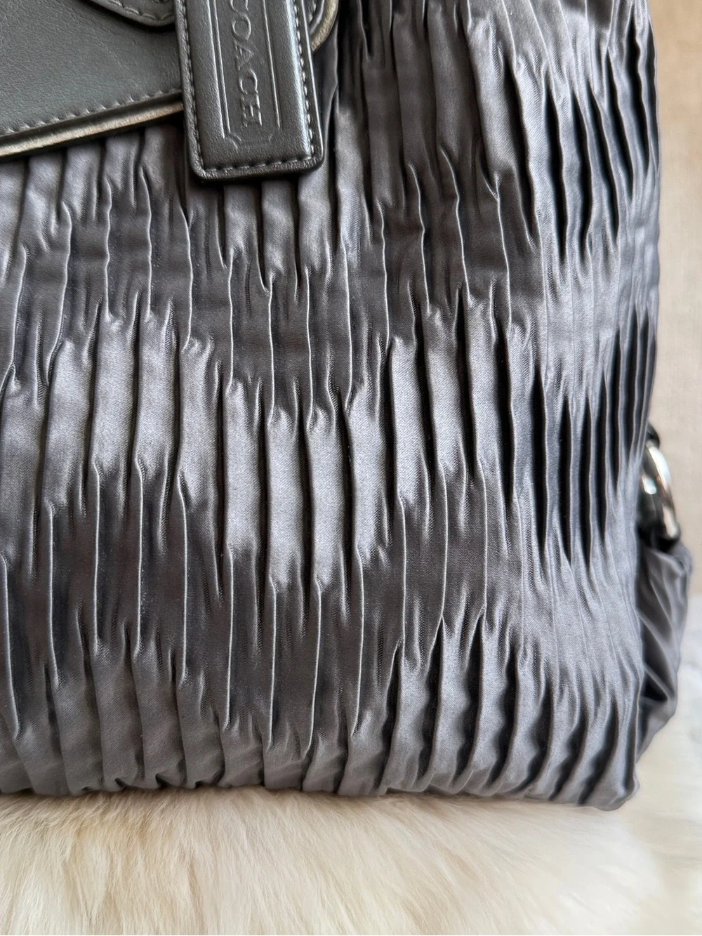 Coach Ashley Ruched Leather Shoulder Bag in Charcoal